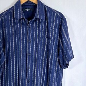 Toscano Silk Men's Short Sleeve Button Up Shirt Blue Floral Print Size L
